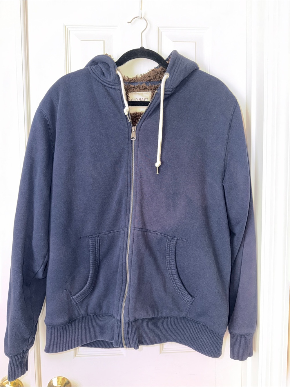 Old Navy Men’s Navy Blue Full-Zip Sherpa Hoodie-Sz L